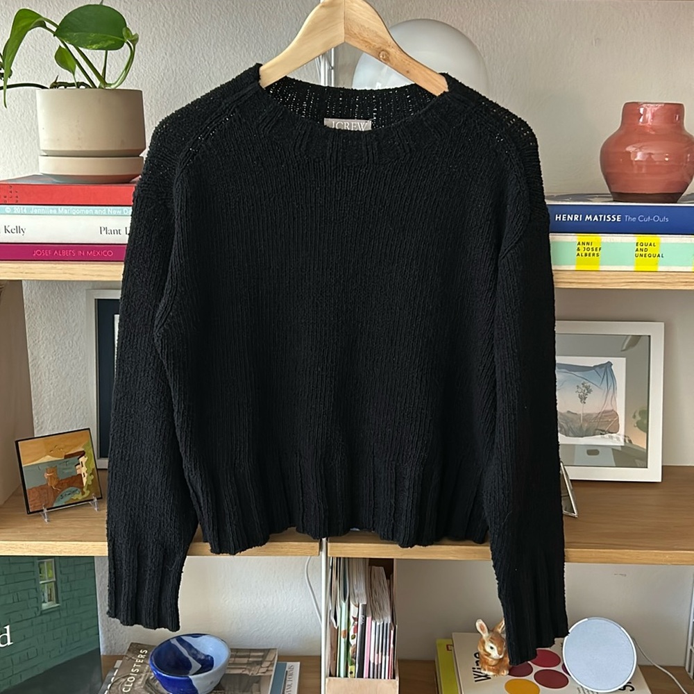 NWT J. Crew Relaxed Crewneck Beach Sweater Black Small